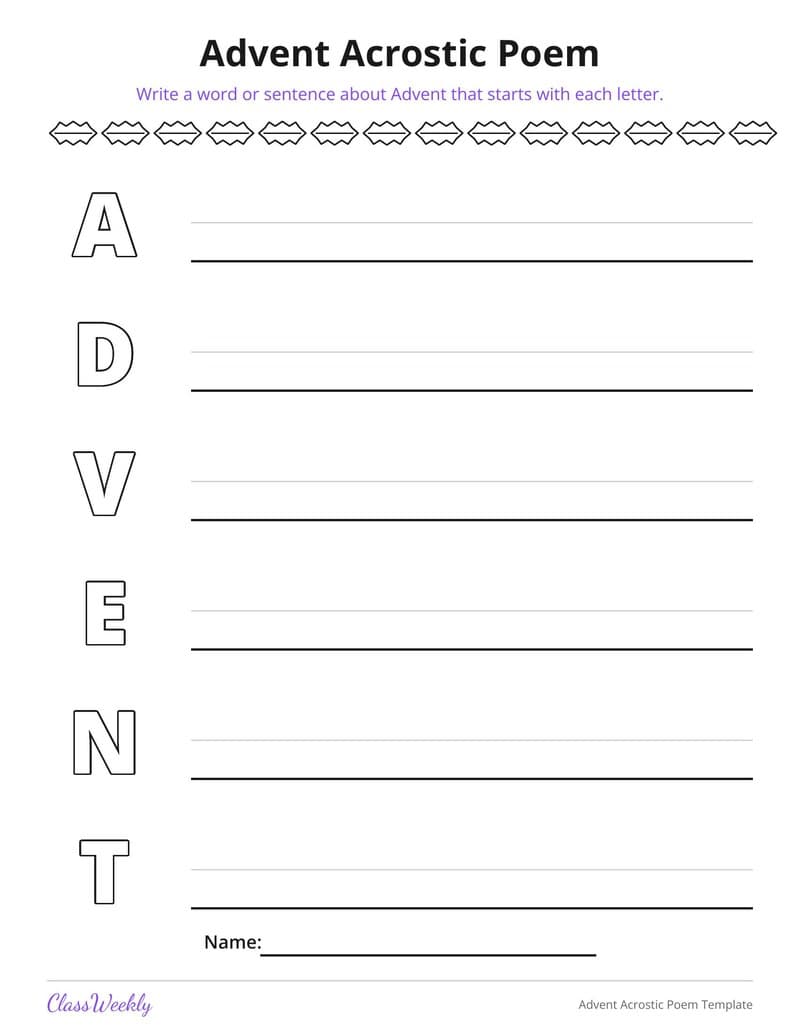 Advent Acrostic Poem Template - 3rd Grade Writing Paper printable preview