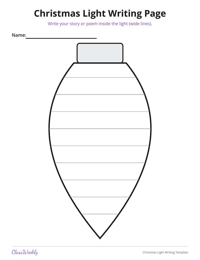 Christmas Light Writing Template - Kindergarten Writing Paper printable preview