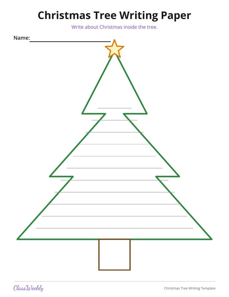 Christmas Tree Writing Template - 3rd Grade Writing Paper printable preview