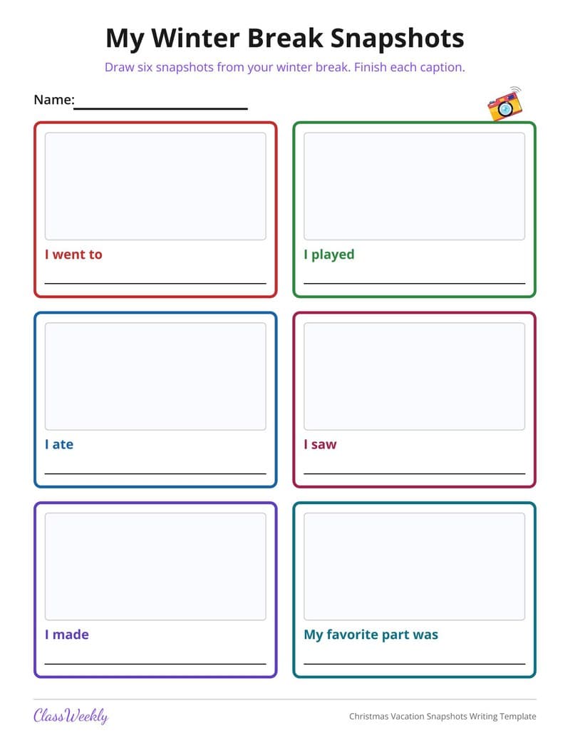 Christmas Vacation Snapshots Writing Template - Kindergarten Writing Paper printable preview