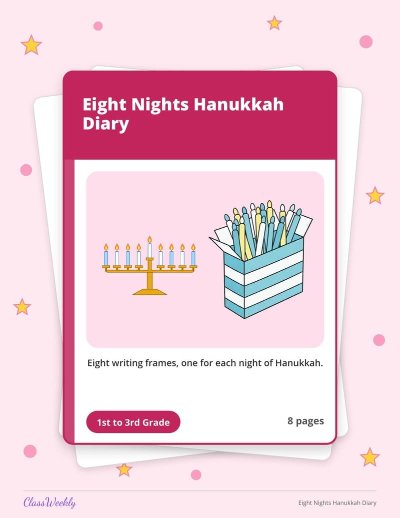 Eight Nights Hanukkah Diary - 3rd Grade Writing Paper printable preview