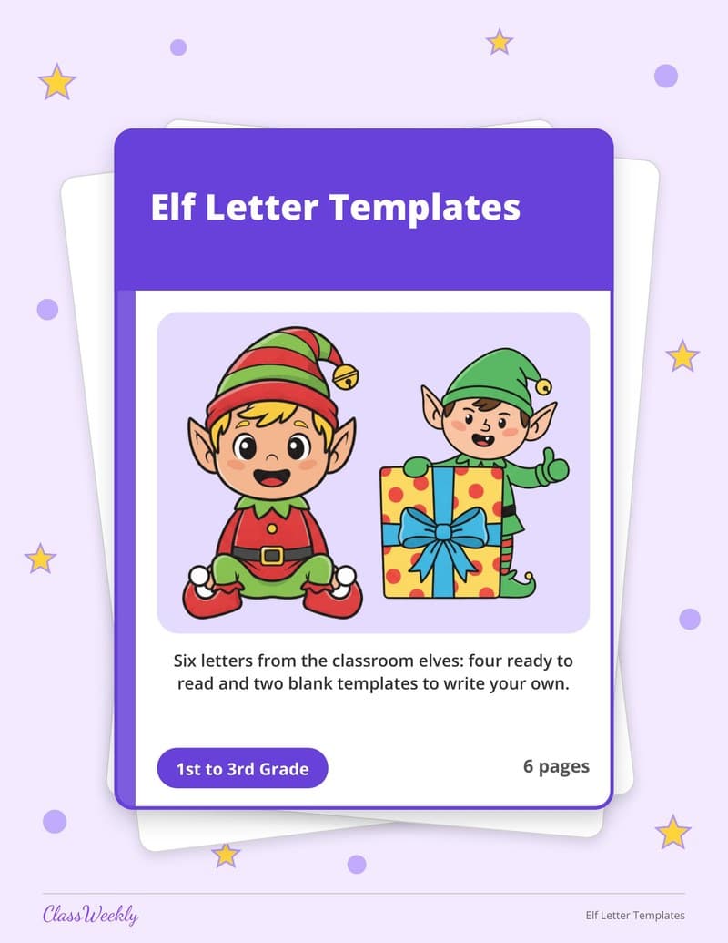 Elf Letter Templates - 3rd Grade Writing Paper printable preview