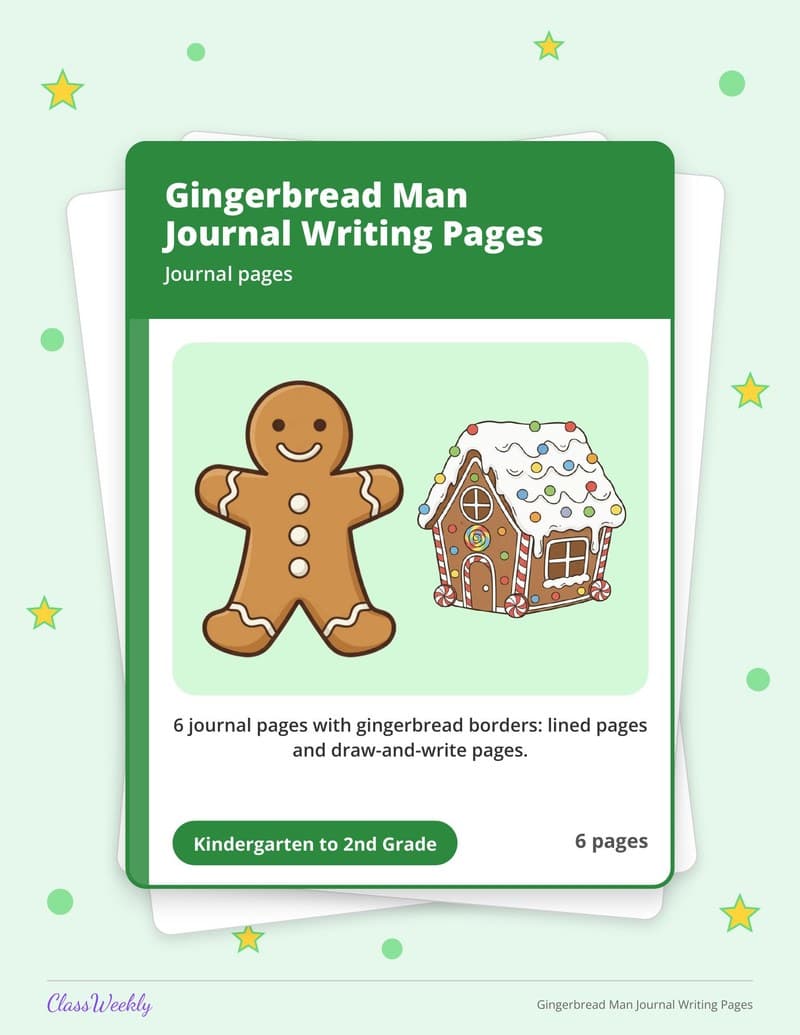 Gingerbread Man Journal Writing Pages - Kindergarten Writing Paper printable preview