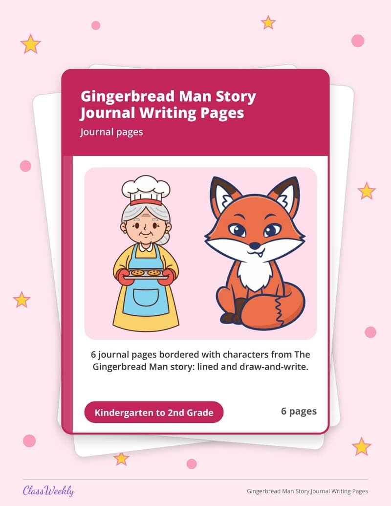 Gingerbread Man Story Journal Writing Pages - Kindergarten Writing Paper printable preview