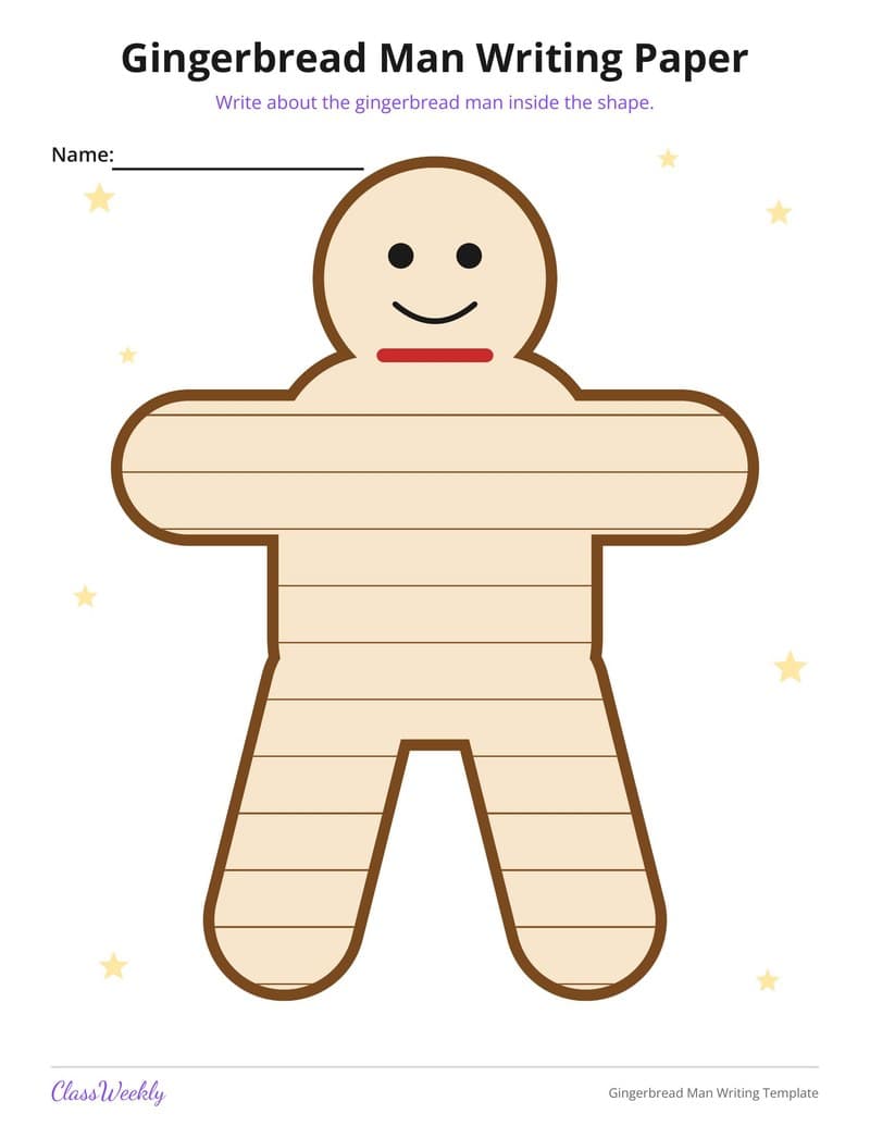 Gingerbread Man Writing Template - Kindergarten Writing Paper printable preview