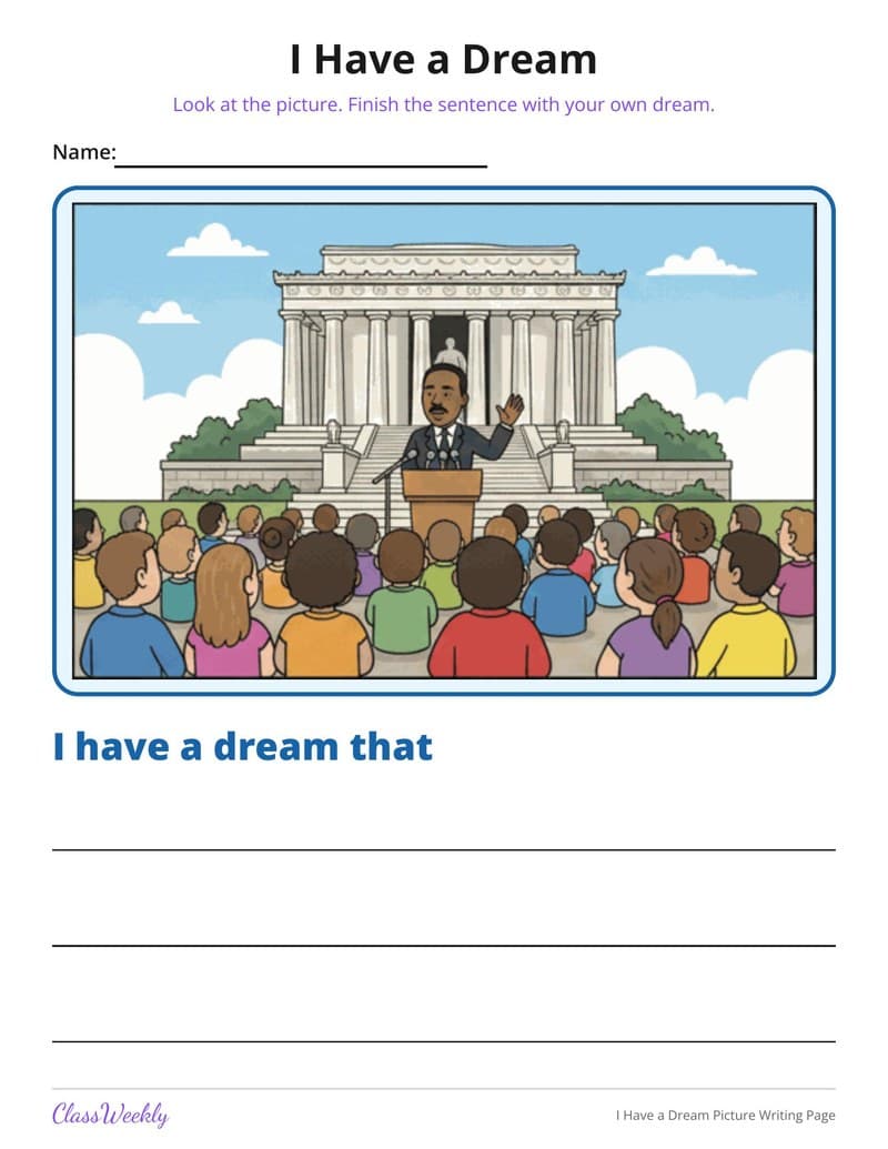 I Have a Dream Picture Writing Page - Kindergarten Writing Paper printable preview