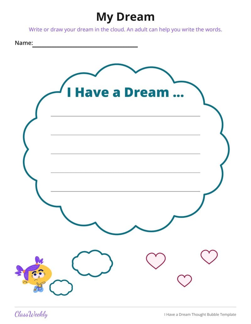 I Have a Dream Thought Bubble Template - Kindergarten Writing Paper printable preview