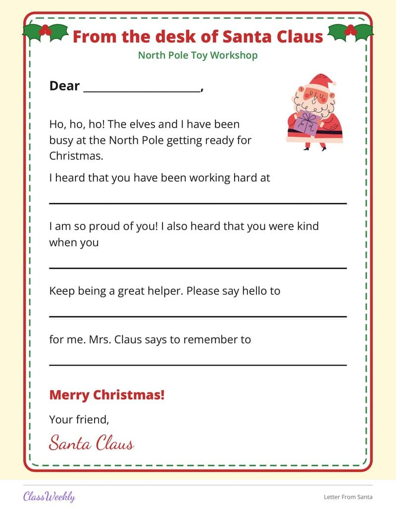 Letter From Santa - 3rd Grade Writing Paper printable preview