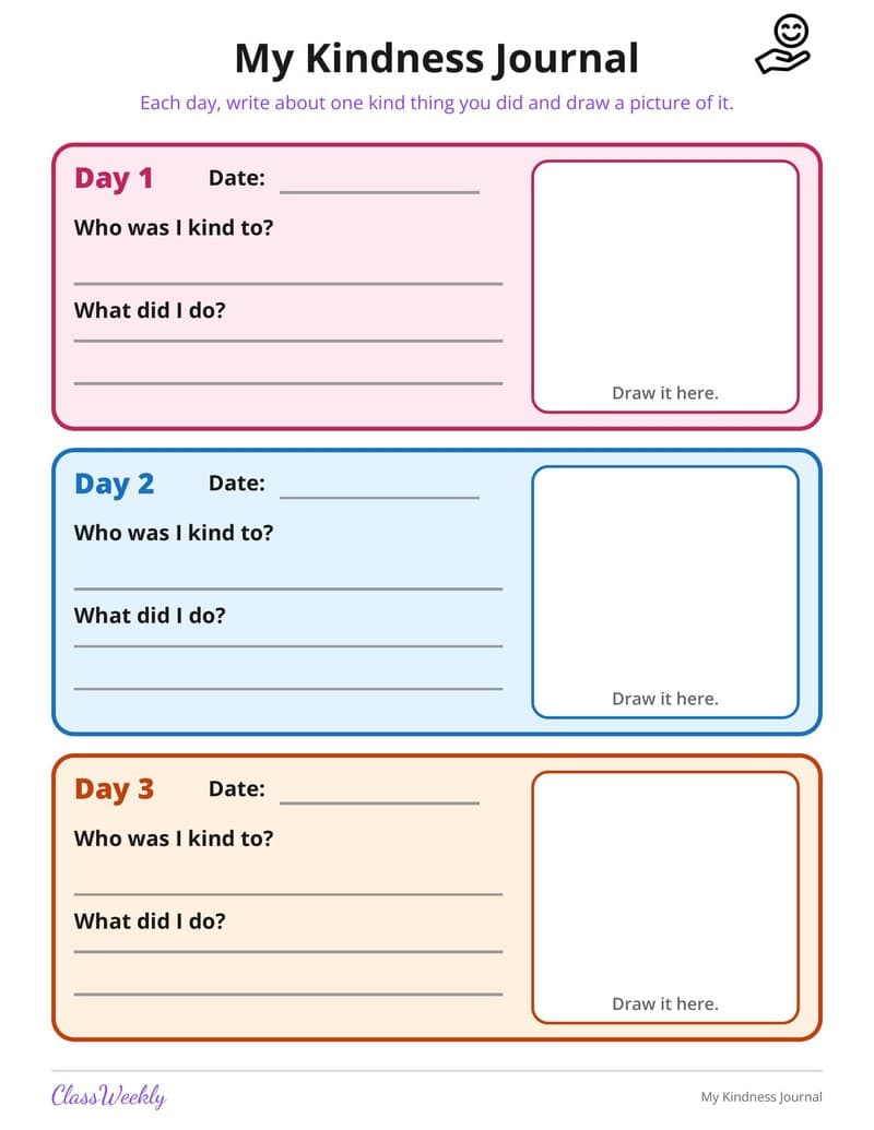 My Kindness Journal - Kindergarten Writing Paper printable preview
