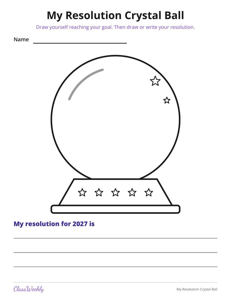 My Resolution Crystal Ball - 3rd Grade Writing Paper printable preview