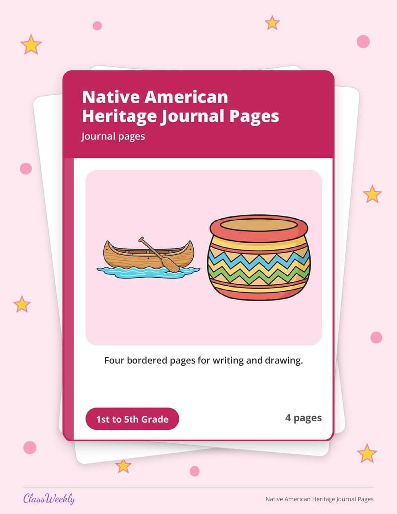 Native American Heritage Journal Pages - 3rd Grade Writing Paper printable preview