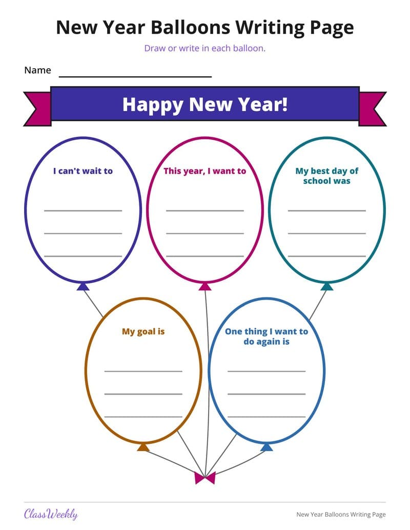 New Year Balloons Writing Page - Kindergarten Writing Paper printable preview