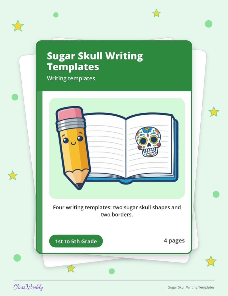 Sugar Skull Writing Templates - Kindergarten Writing Paper printable preview