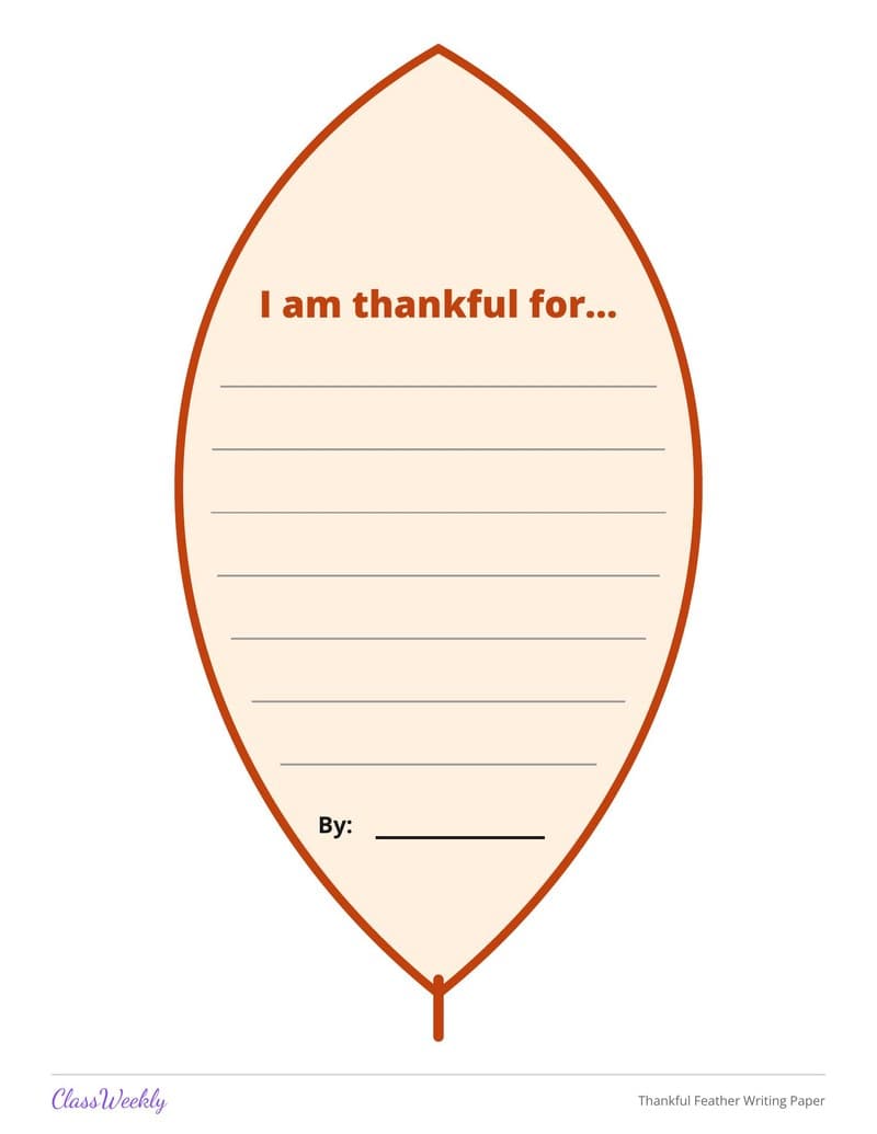 Thankful Feather Writing Paper - Kindergarten Writing Paper printable preview