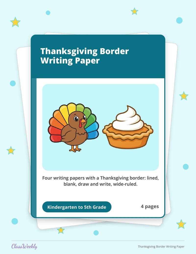 Thanksgiving Border Writing Paper - 3rd Grade Writing Paper printable preview