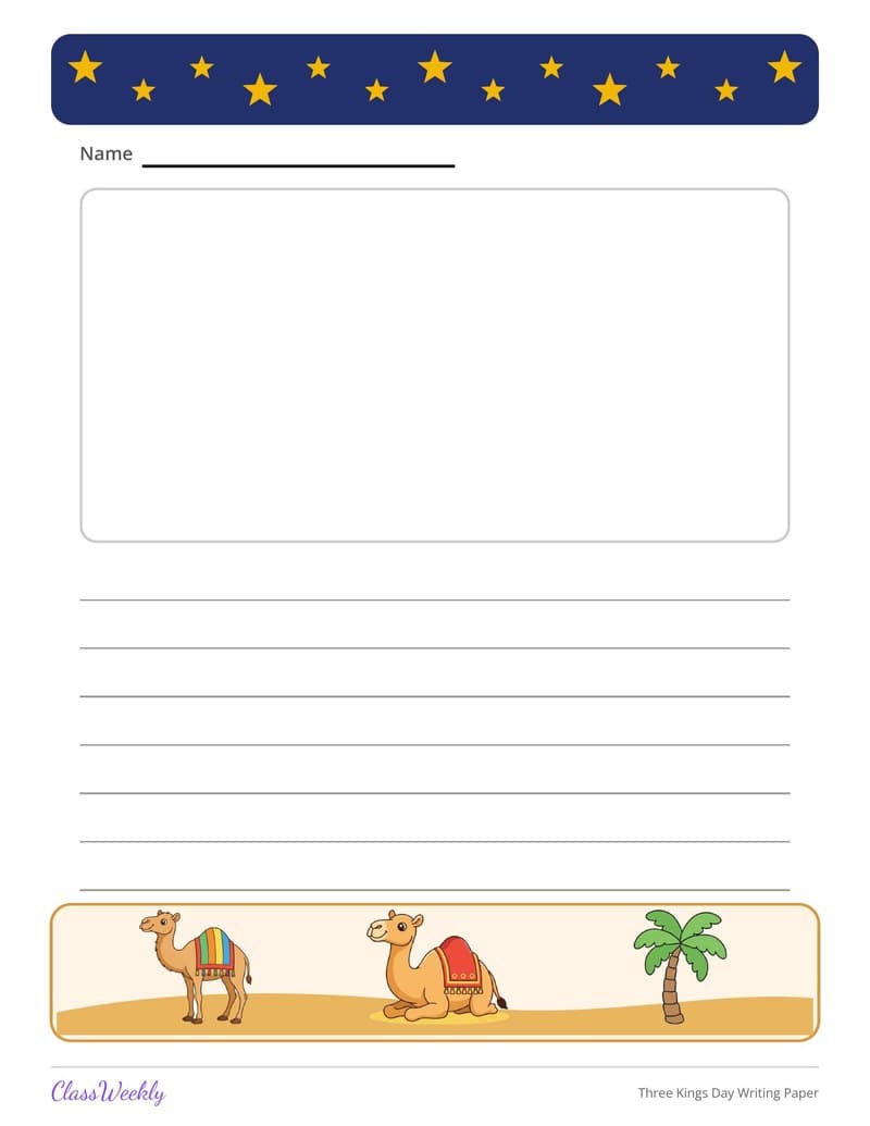 Three Kings Day Writing Paper - 3rd Grade Writing Paper printable preview