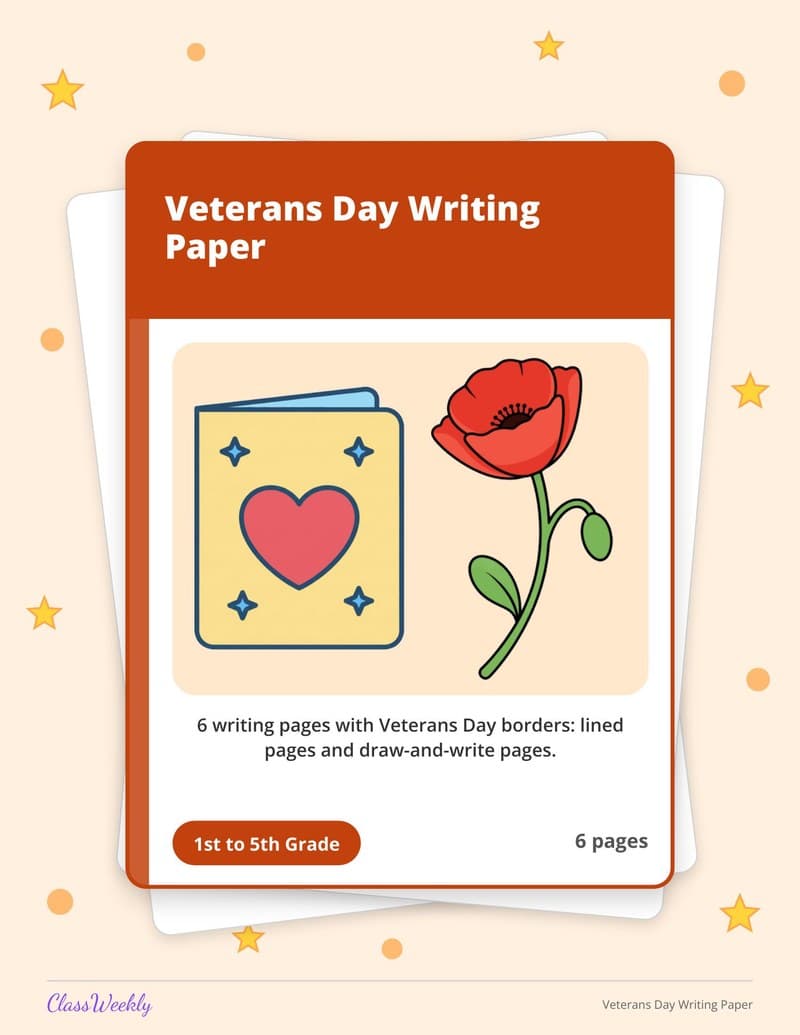 Veterans Day Writing Paper - Kindergarten Writing Paper printable preview