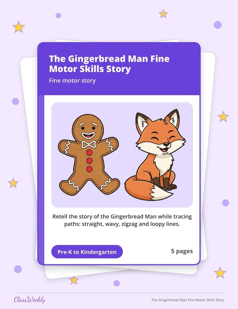 The Gingerbread Man Fine Motor Skills Story - Kindergarten Writing printable preview