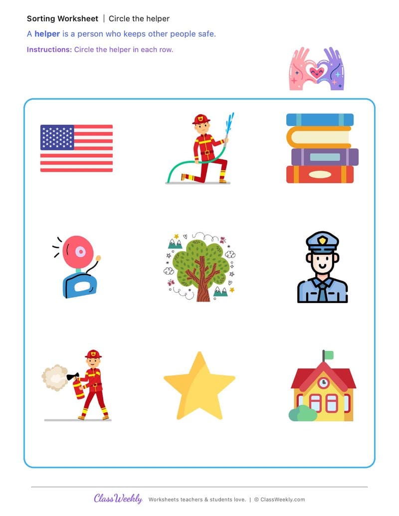 Circle the Helper - Patriot Day - Kindergarten worksheet preview