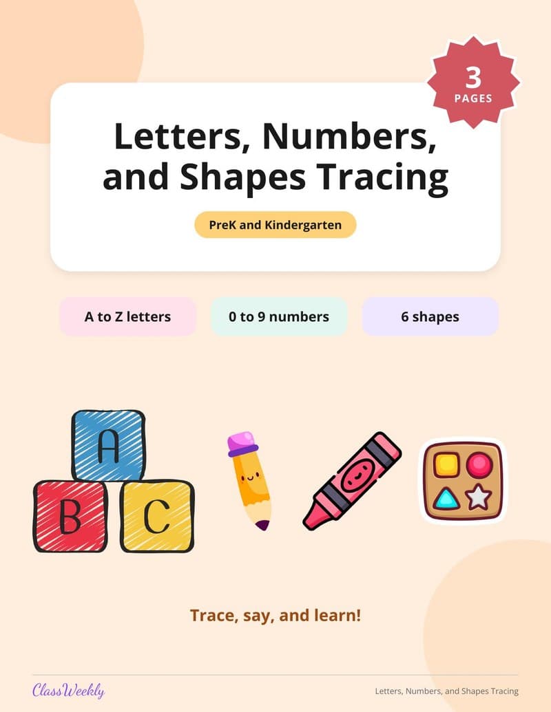 Letters, Numbers, and Shapes Tracing - Kindergarten Alphabet printable preview