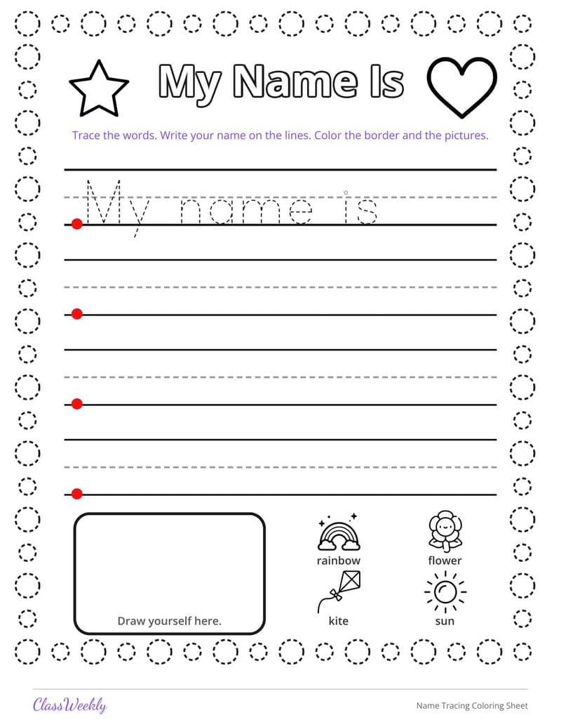 Name Tracing Coloring Sheet - Kindergarten Writing printable preview