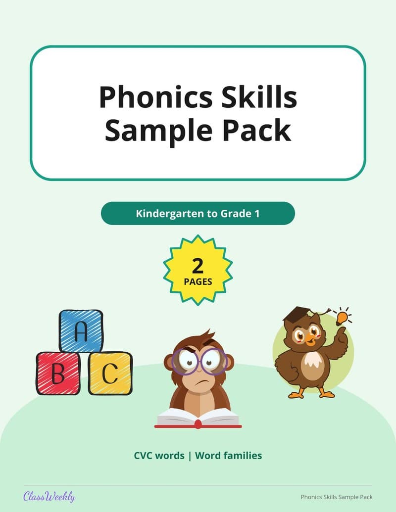 Phonics Skills Sample Pack - 1st Grade Phonics worksheet preview