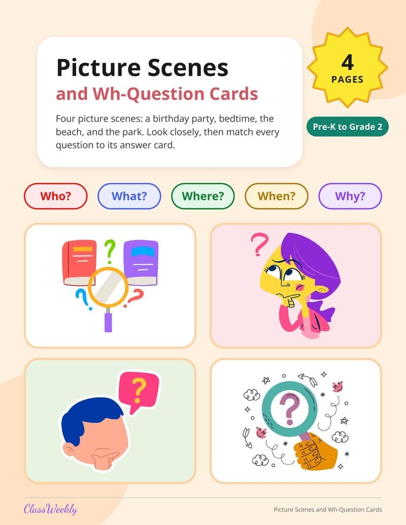 Picture Scenes and Wh-Question Cards - 1st Grade Speech & Language worksheet preview