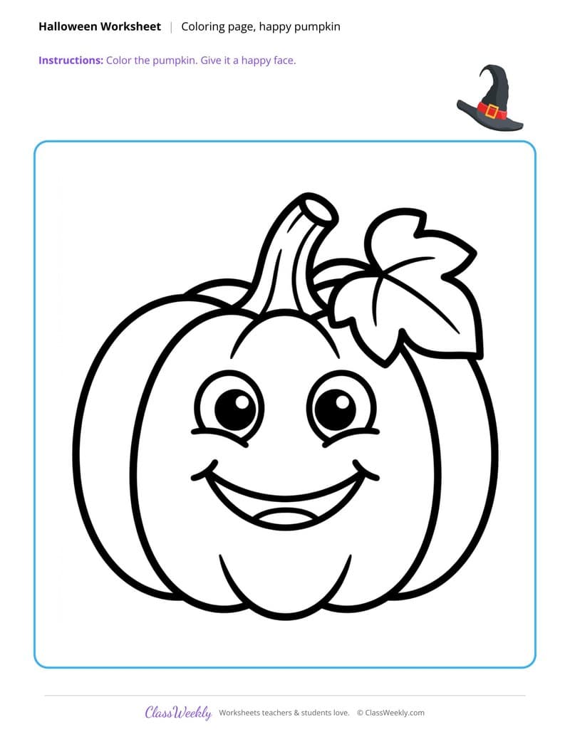 Happy Pumpkin Coloring Page - Halloween - Preschool Coloring Pages worksheet preview