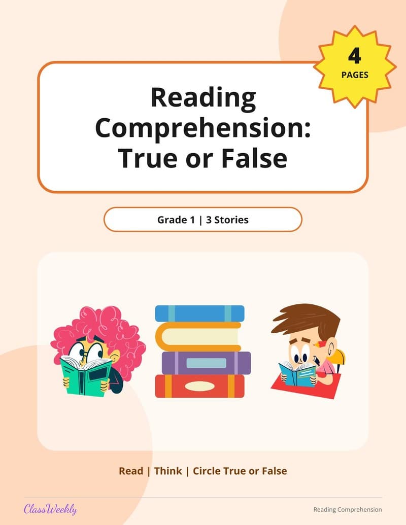 Reading Comprehension: True or False - 1st Grade Phonics worksheet preview