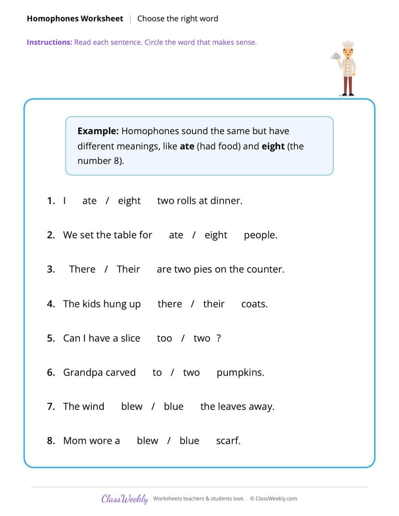 Thanksgiving Homophones - 2nd Grade worksheet preview