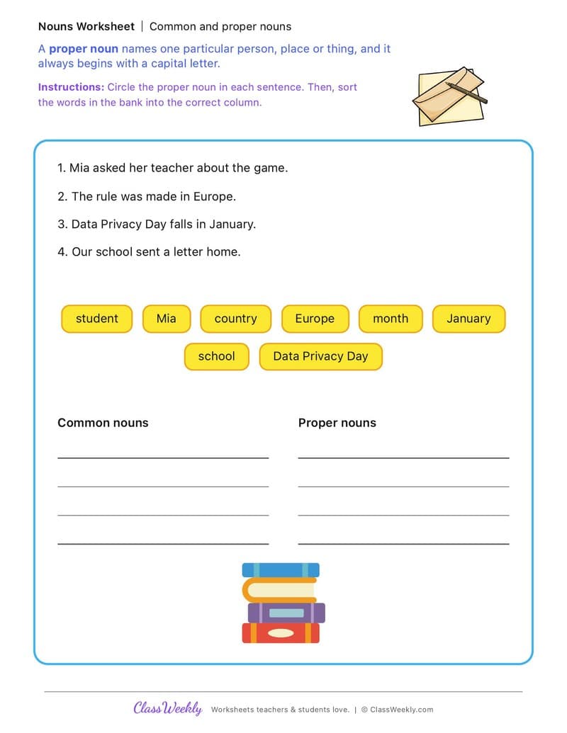 Common and proper nouns - Data Privacy Day - 2nd Grade worksheet preview