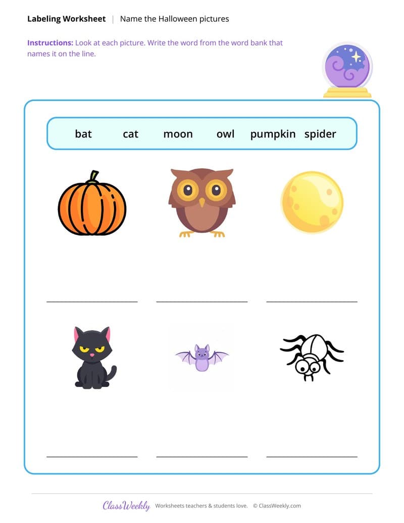 Label with a Word Bank - Halloween - 2nd Grade worksheet preview