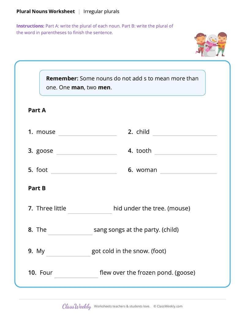 Christmas Irregular Plural Nouns - 2nd Grade worksheet preview