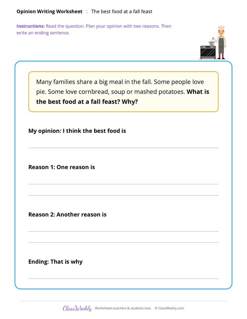 Thanksgiving Opinion Writing Prompt - 2nd Grade worksheet preview