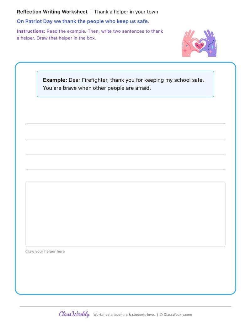 Thank a Helper in Your Town - Patriot Day - 2nd Grade worksheet preview