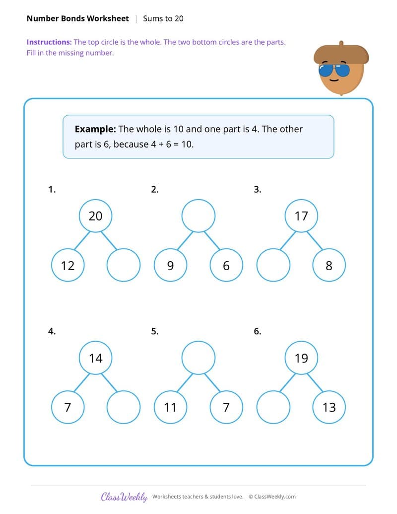 Thanksgiving Number Bonds - 2nd Grade worksheet preview