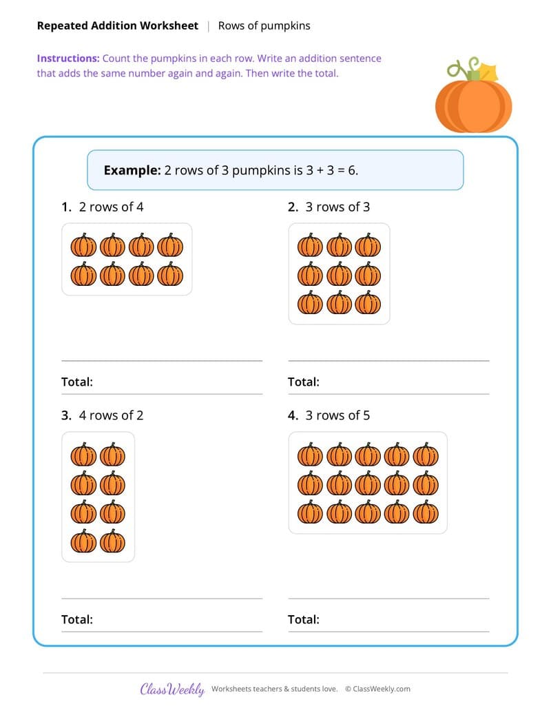 Thanksgiving Repeated Addition - 2nd Grade worksheet preview