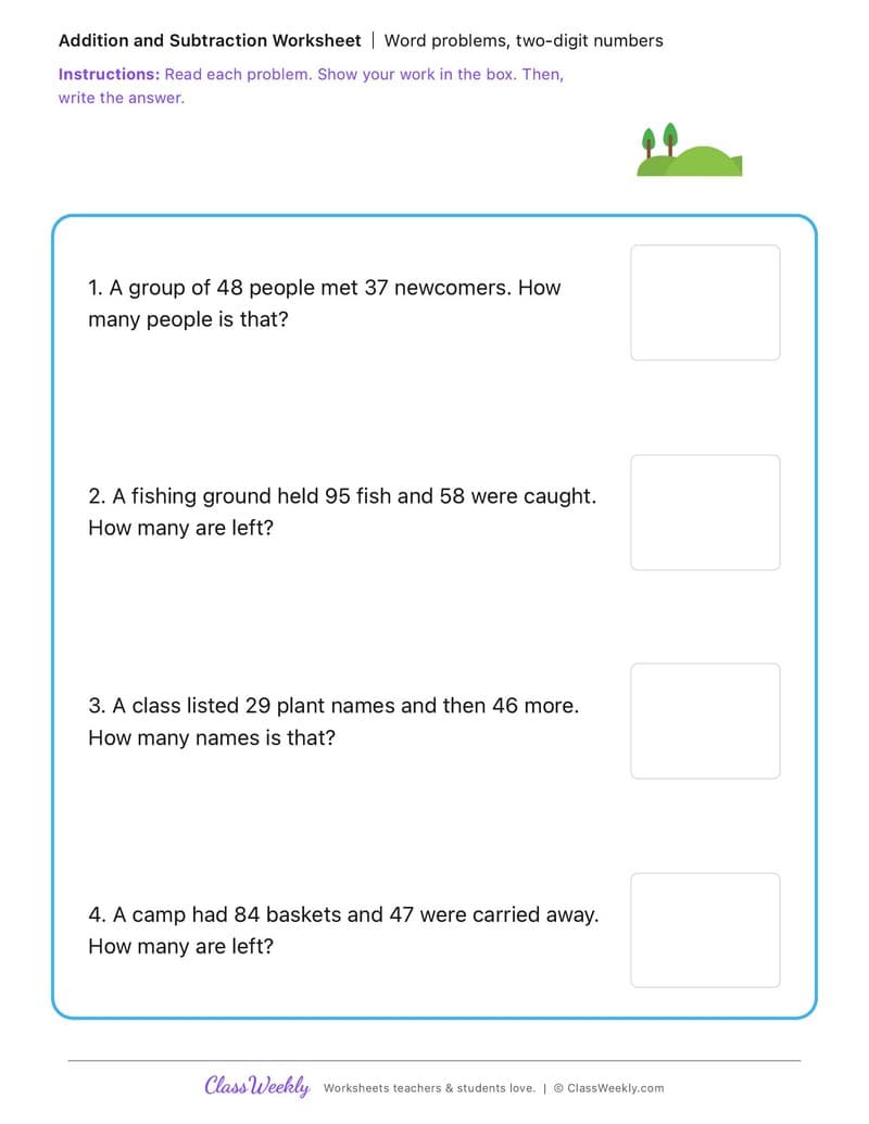 Word problems, two-digit numbers - Effects of First Fleet Contact on First Nations Australians - 2nd Grade worksheet preview