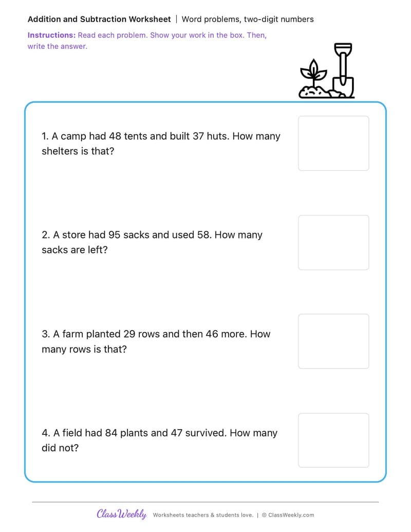 Word problems, two-digit numbers - The First British Colony in Australia - 2nd Grade worksheet preview