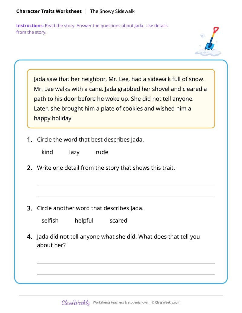 Christmas Character Traits - 2nd Grade worksheet preview