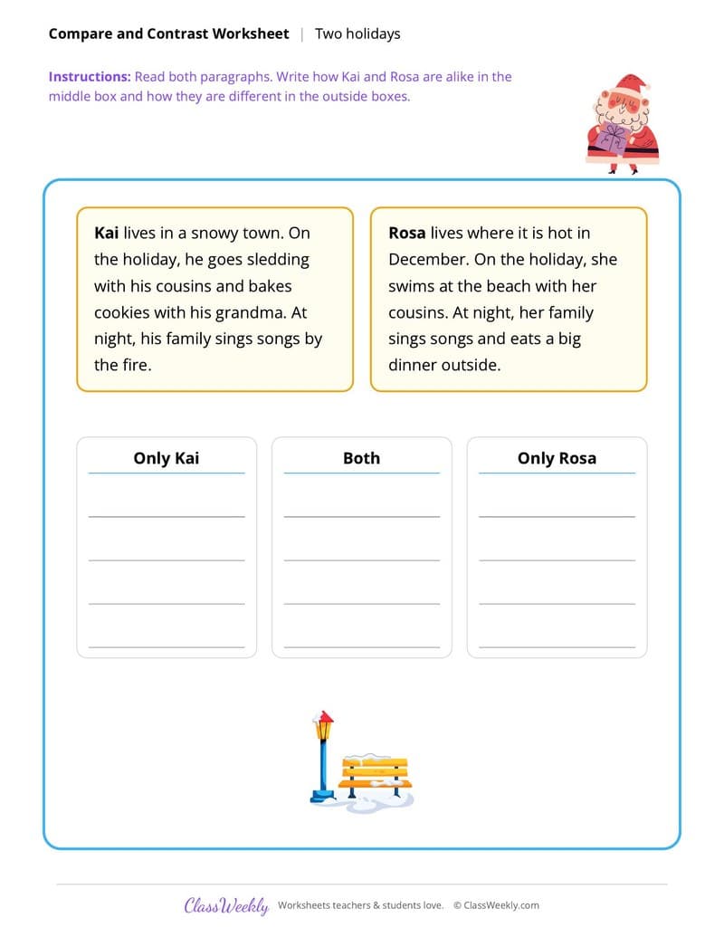 Christmas Compare and Contrast - 2nd Grade worksheet preview
