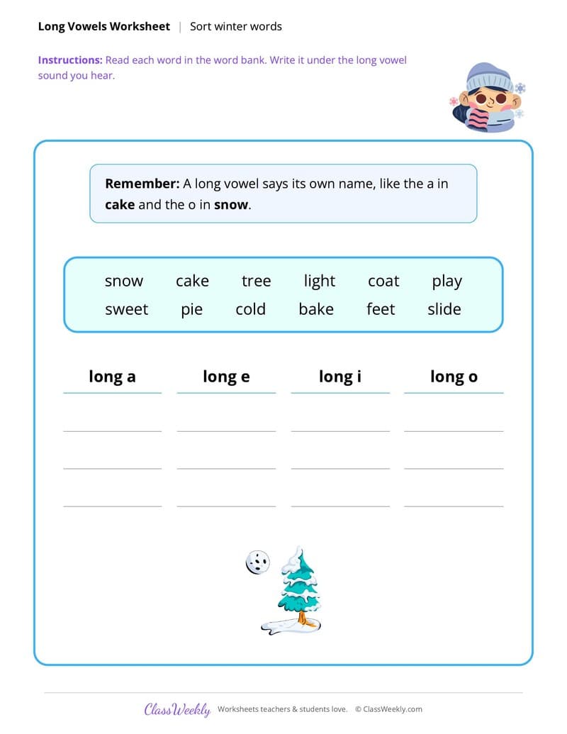 Christmas Long Vowels - 2nd Grade worksheet preview