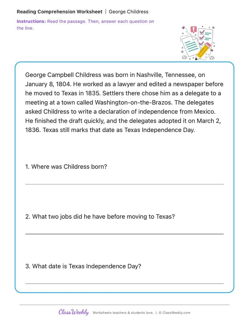 George Childress - 2nd Grade worksheet preview