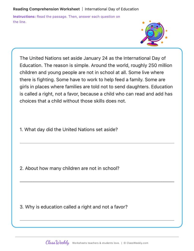 International Day of Education - 2nd Grade worksheet preview