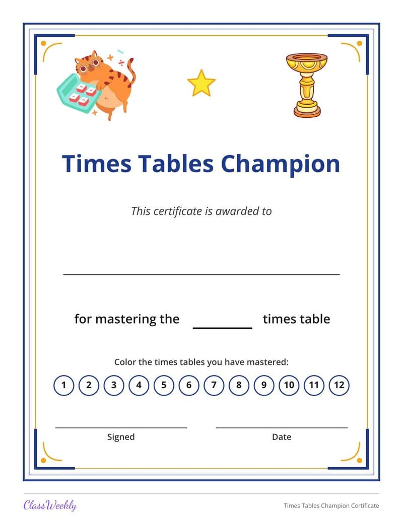 Times Tables Champion Certificate - 2nd Grade Certificates and Awards printable preview