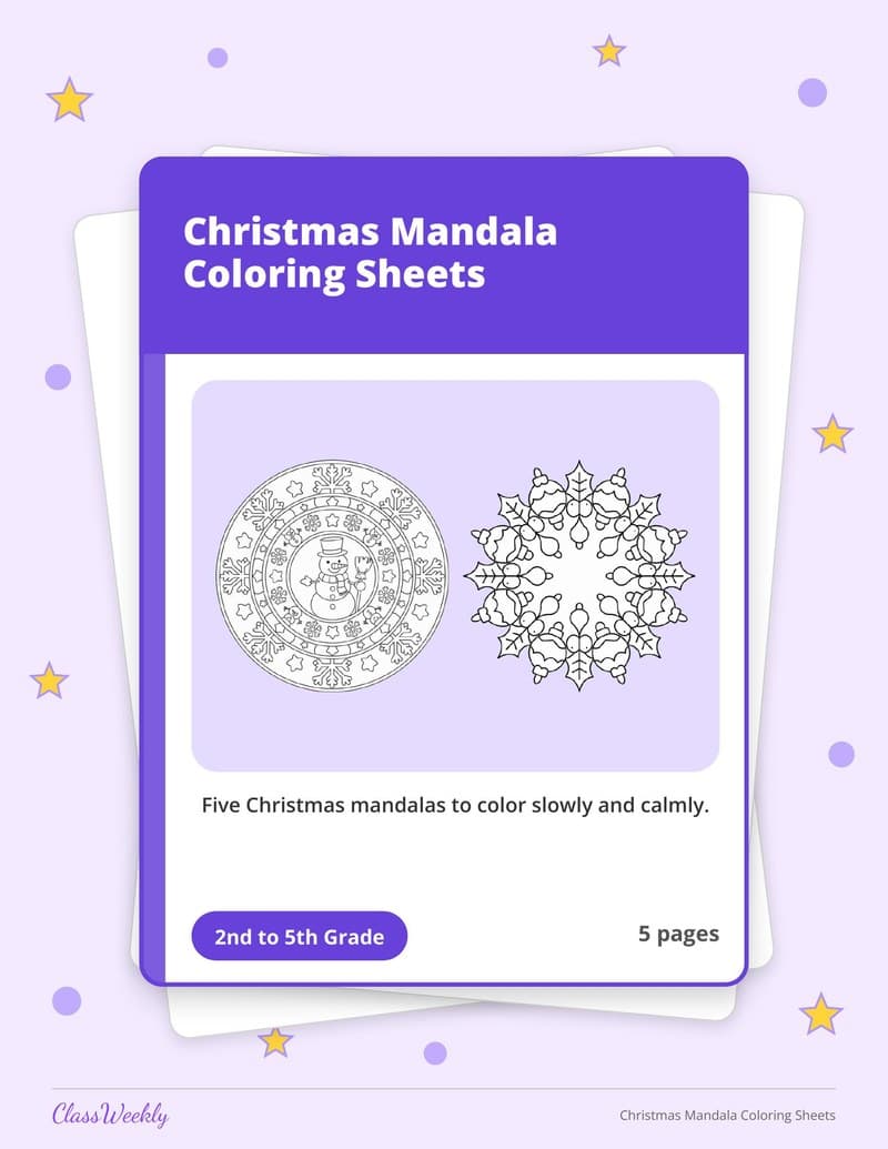 Christmas Mandala Coloring Sheets - 2nd Grade Coloring Pages printable preview