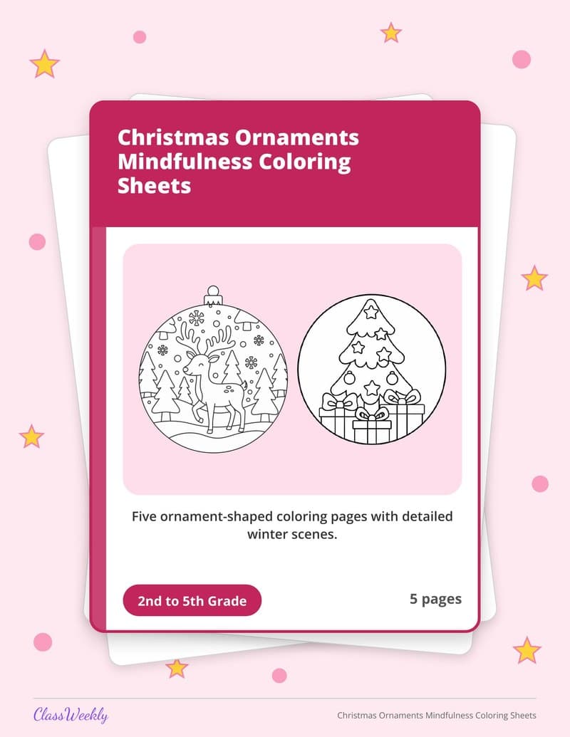 Christmas Ornaments Mindfulness Coloring Sheets - 2nd Grade Coloring Pages printable preview