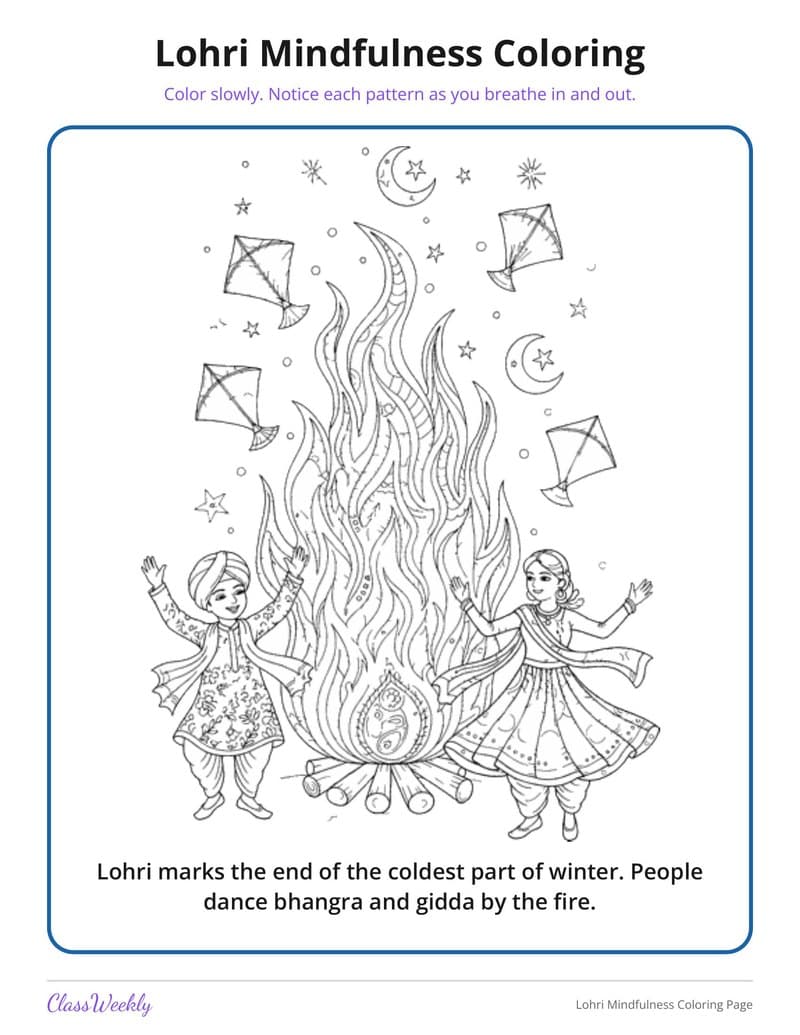 Lohri Mindfulness Coloring Page - 4th Grade Coloring Pages printable preview