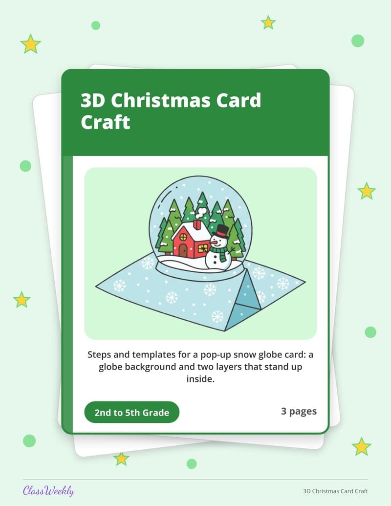 3D Christmas Card Craft - 4th Grade Holiday Activities printable preview