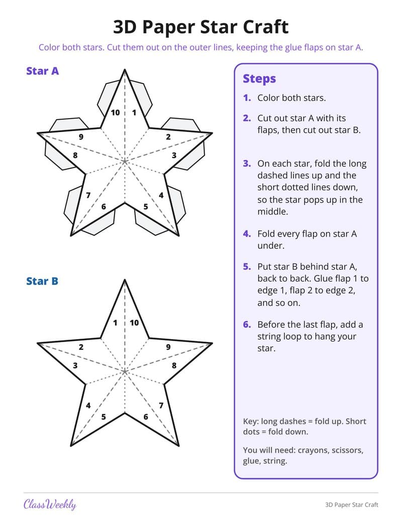 3D Paper Star Craft - 3rd Grade Holiday Activities printable preview